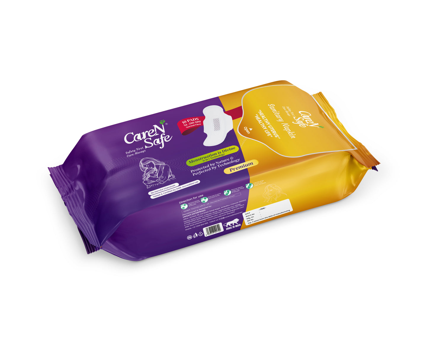 CareNSafe Premium Cotton XL Sanitary Pads 280mm | 10 Pads