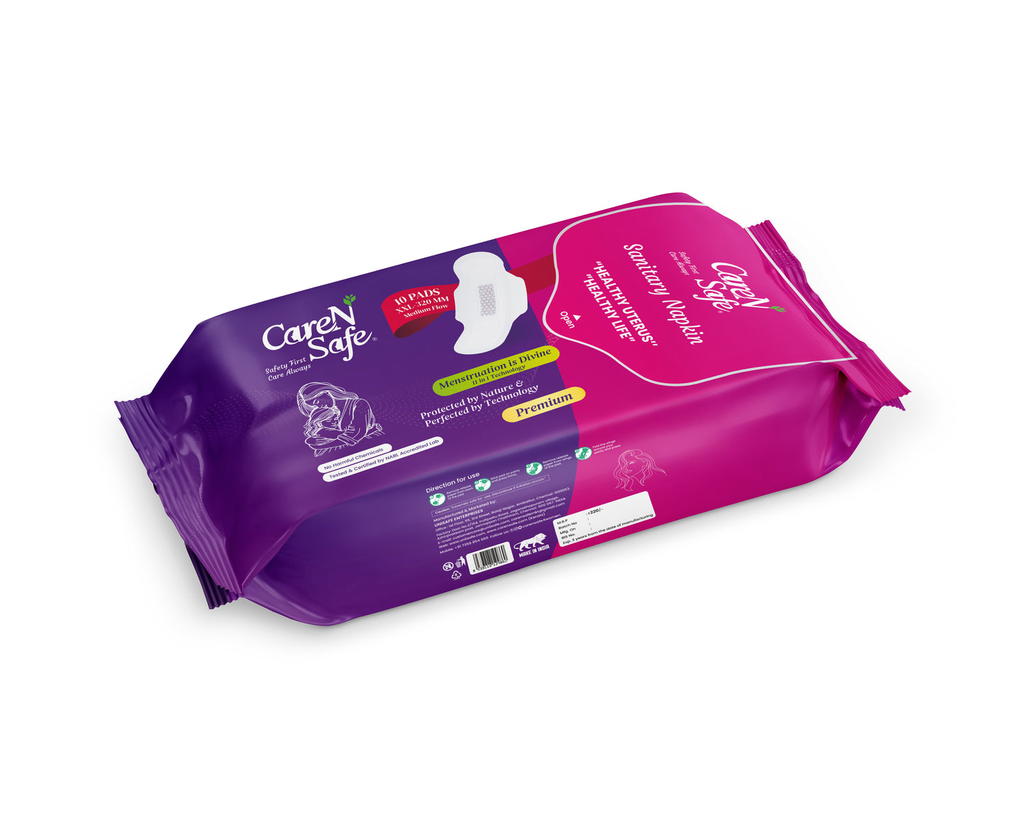 CareNSafe Premium Cotton XXL Sanitary Pads  320mm | 10 Pads