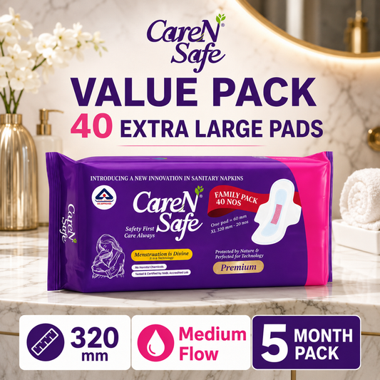 CareNSafe Premium Cotton Sanitary Pads | 40 Extra Large Pads | Free Shipping