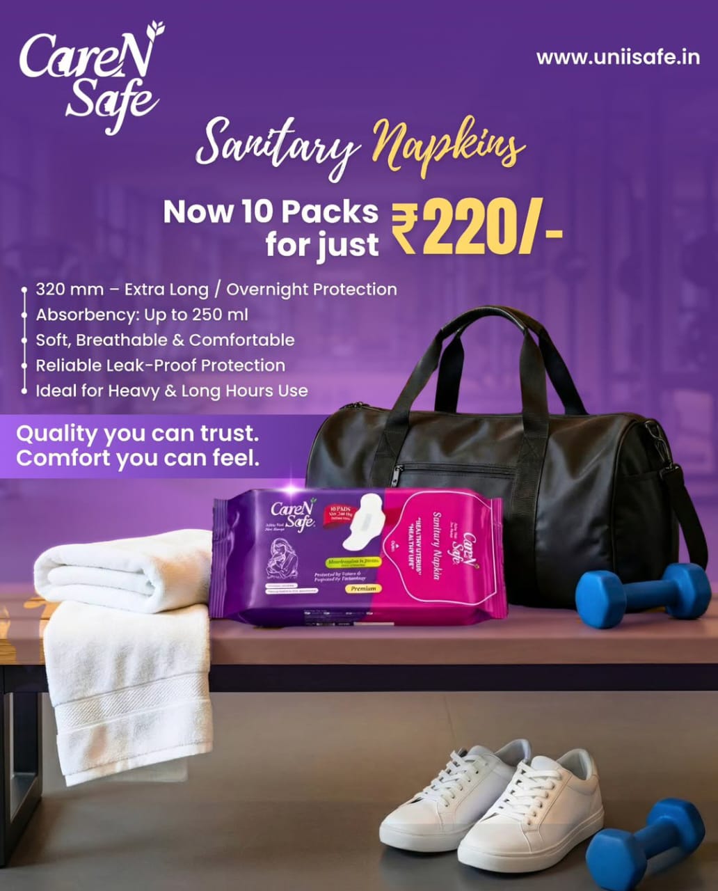 CareNSafe Premium Cotton Sanitary Pads 280mm | Regular | 20 Pads | 2 Packs | Free Shipping